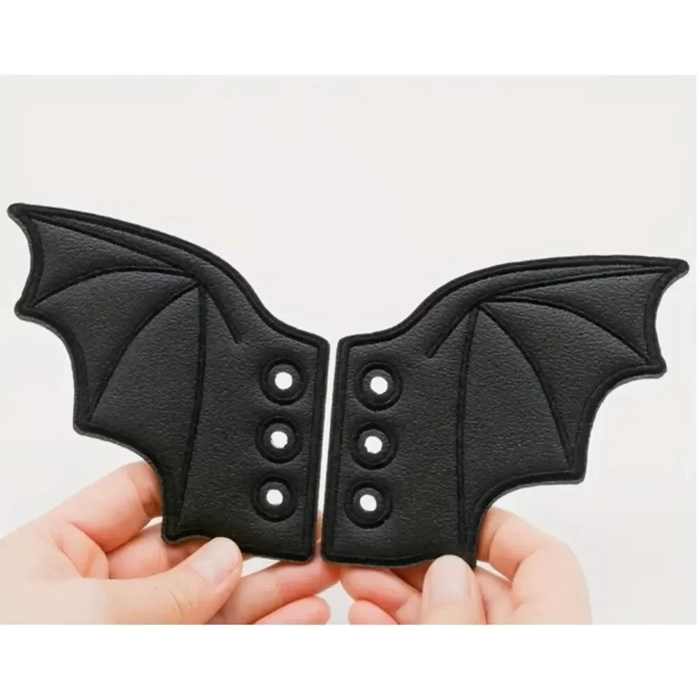 Bat Boot Wings Black Faux Leather Gothic Whimsygoth Decorations Shoe Ornaments